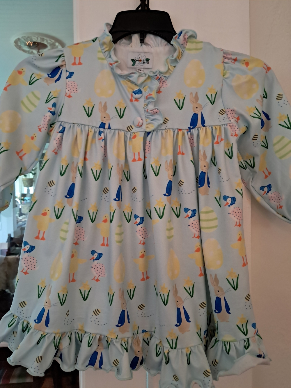 Girls' Light Blue Bunny & Chick Ruffle-Trim Nightgown